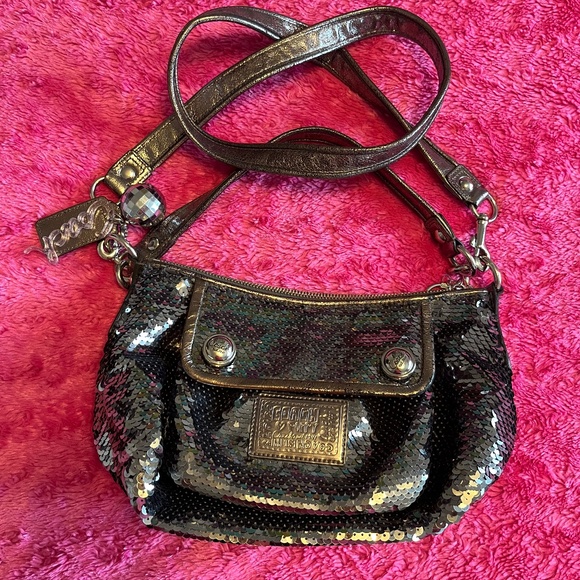 Coach Sequin Shoulder Bag in Black and Silver - Picture 1 of 10